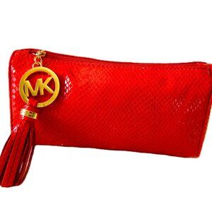 Michael Kors MK RED Leather Cosmetic Makeup Bag Handbag NWOT